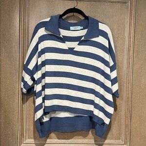 Striped Blue and White Pullover Top